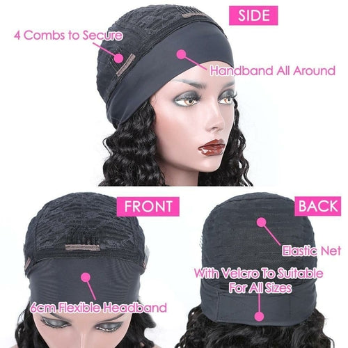 Perruque Headband Cheveux Naturels Bordeaux #99J – Body Wave, Sans Colle, Facile à Porter