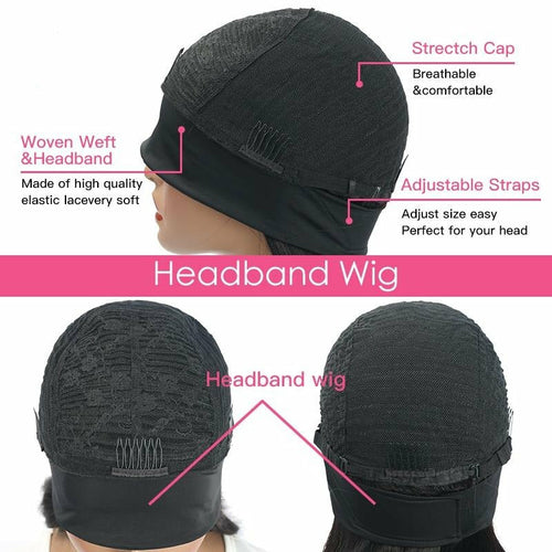 Perruque Headband Cheveux Naturels Bordeaux #99J – Body Wave, Sans Colle, Facile à Porter