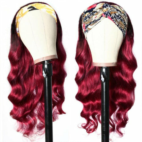 Perruque Headband Cheveux Naturels Bordeaux #99J – Body Wave, Sans Colle, Facile à Porter