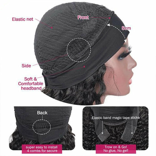 Perruque Headband Cheveux Naturels Bordeaux #99J – Body Wave, Sans Colle, Facile à Porter
