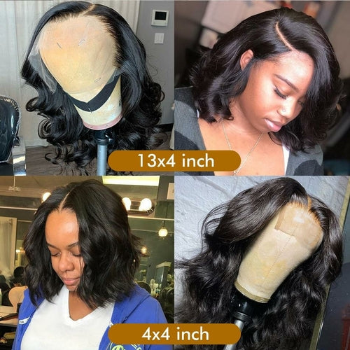 Perruque Bob Courte Lace Front 13x4 – 100% Cheveux Naturels Body Wave, Densité 180%